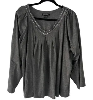Earth Angels Women's Plus Size XXL Grey Babydoll Long Sleeve‎ Pajama Top thumbnail 1