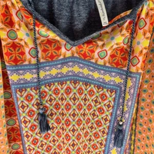Passports Woman Peach Blue Long Raglan Sleeve V Neck Pullover Blouse Size XL thumbnail 3