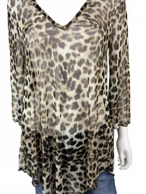 Cute Animal Print Sheer Top Size S Brown thumbnail 1