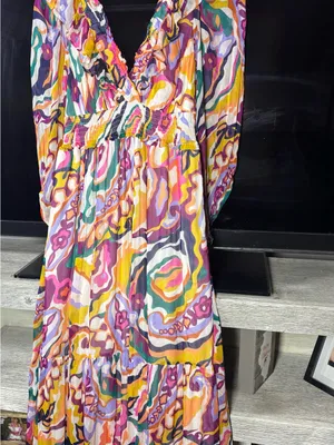 Anthropologie Multicolor Swirl-Print V-Neck Tiered Maxi Dress thumbnail 5