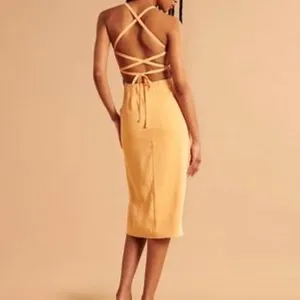 New Abercrombie‎ Fitch Orange Spaghetti Strap Ruched Side Slit Midi Dress Small thumbnail 3
