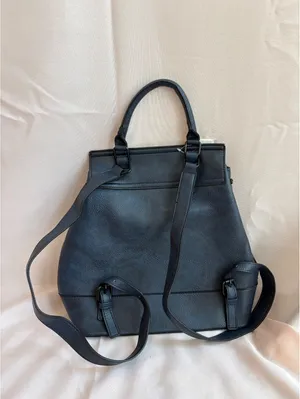 Darcy Marks London Blue Faux Leather Backpack Purse with Top Handle and Flap thumbnail 3