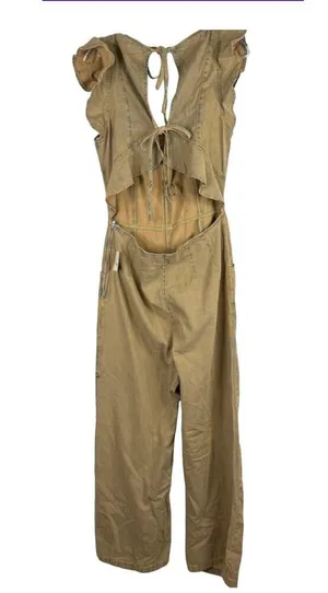 NEW Free People Women’s Size Small Brown Love Bite Back Tie Denim Jumpsuit thumbnail 4
