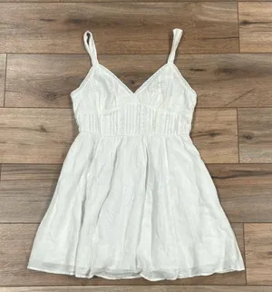 AMERICAN EAGLE Lace Trim White Boho Cotton Babydoll Mini Dress | Size Small thumbnail 1
