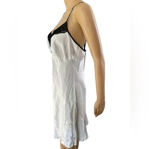 NEW Linea Donatella White Black Silky Satin Bridal Mrs Romantic Lace Slip Dress thumbnail 5