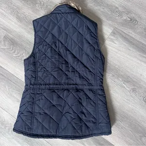 Navy faux fur lined puffer vest with gold detail Small thumbnail 4