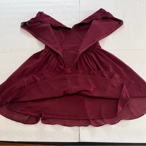 Lulus Angel in Disguise Burgundy Lace Chiffon Flare Skater Dress SMALL‎ thumbnail 7