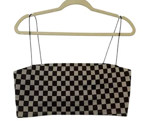 Reformation Womens Checkerboard Spaghetti Strap Crop Top Brown Tan Size L‎ thumbnail 1