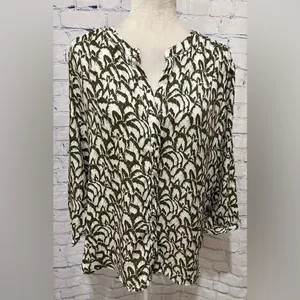 Jachs Girlfriend Womens Green and White 3/4 Sleeve Blouse Top Large NWT thumbnail 2