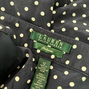RALPH LAUREN LAUREN Polka Dot White Navy Silk High Waist Shorts Sz 12 thumbnail 4