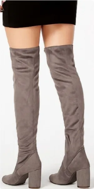 INC Rikkie Over The Knee Boots Soft Fabric Taupe Block Heel Never Worn Size 9 thumbnail 1