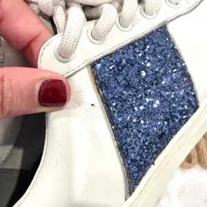 Tory Burch Carter Glitter Sneaker Women's Size 7M Lace Up White Blue thumbnail 11