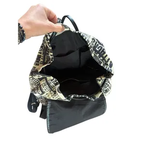 Black & White Newspaper Print Drawstring Backpack thumbnail 12