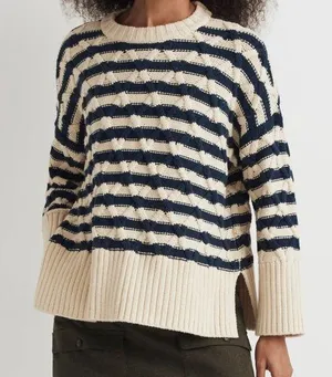 Madewell Cable-Knit Oversized Sweater in Stripe XXS thumbnail 1