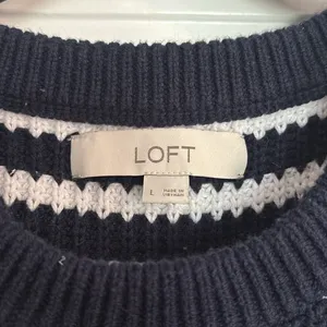 LOFT Dark Blue and White Striped Sweater thumbnail 2