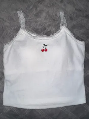 Women white cherry blossoms top with build in bra size M thumbnail 1