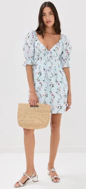 SOLD OUT Hill House Home The Ophelia Mini Dress in Pond Floral Size XS thumbnail 1