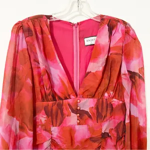 RUNAWAY THE LABEL LITSA DRESS PINK Rose Mini Long Sleeve Floral Size Large L thumbnail 3