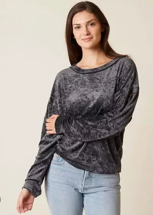 We The Free People Crushed Velvet Sweatshirt Dark Grey M thumbnail 1
