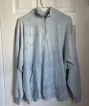 Aerie light blue tie dye quarter zip pullover sweater loungewear thumbnail 1