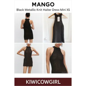 Mango Black Metallic Knit Halter Mini Dress XS Open Crochet Shimmer thumbnail 15
