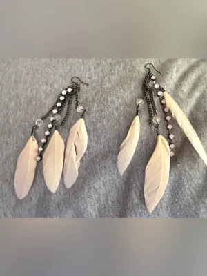 Boho Feather Dangle Earrings — Blush Pink Feathers & Rhinestones thumbnail 4