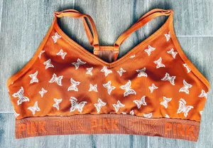 Victoria's Secret PINK Active Sports Bra Lightweight Lined Orange Butterfly thumbnail 1