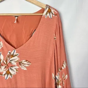 Free People Pink Orange Floral Long‎ Sleeve Boho Shift Dress S thumbnail 3