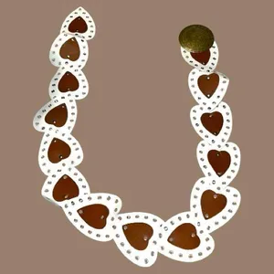 Classic White /brown Women's belt with heart shaped design and brass like buckle thumbnail 3
