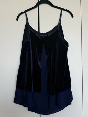 Rose & Olive Navy Velvet and Pleated-Hem Camisole thumbnail 2