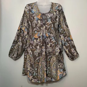 Free People Babydoll Dress Size Small Paisley Peasant Boho Mini Lace Up Fairy thumbnail 1