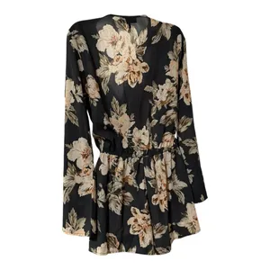 Lulus Floral Romper Womens Small‎ Black Excellent Long Bell Sleeve V-Neck Boho thumbnail 5