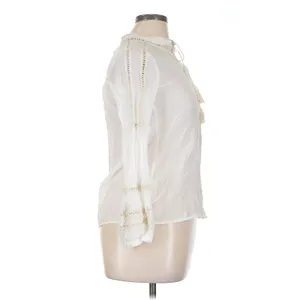 Jade by Johnny Was XL White Boho Lace Tassel Tie Neck Button Front Blouse thumbnail 2