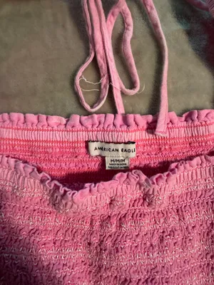 American Eagle Pink Puff Sleeve Crop Top thumbnail 3