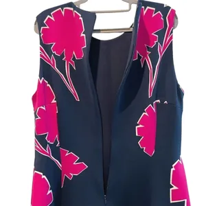 Anne Klein Dress‎ Navy Blue Pink Floral Scuba Sleeveless Sheath Womens Large thumbnail 6