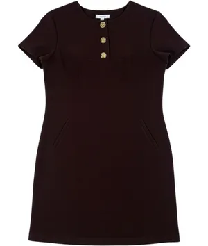 Dressbarn Womens Brown Short Sleeve Shift Dress Gold Button Pockets Size 8 thumbnail 1