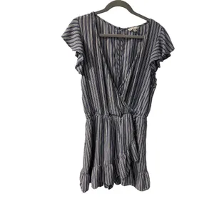 American Eagle Mini Dress Striped Blue White Ruffle Flutter Sleeve Large Coastal thumbnail 2