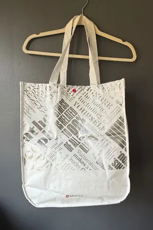 Lululemon White Printed Tote Bag with Text Design thumbnail 1