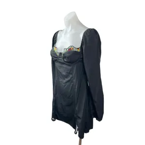 Princess Polly Black Long Sleeve Floral Lace Bustier Mini A Line Dress Size 8 thumbnail 2