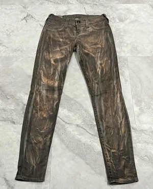 True Religion‎ Casey Straight Marble Brown Acid Wash Jeans Size 26 thumbnail 1