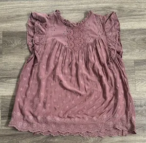 Torrid Dusty Rose Embroidered Blouse Boho Top with Ruffle Sleeves thumbnail 1