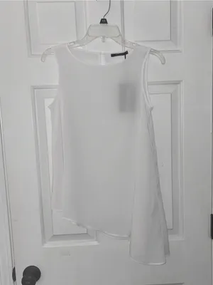 NWT Mohito White Sheer Sleeveless Asymmetrical Tunic Tank thumbnail 2