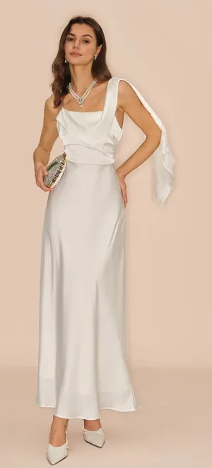 Rihoas Elegant White Satin One-Shoulder Evening Dress thumbnail 1