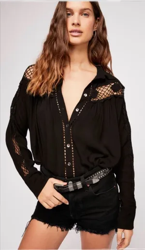 Free People Katie Bird Buttondown Boho Top thumbnail 1