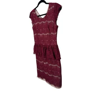 Anthropologie Maeve Elsa Burgundy Lace Peplum Lined Dress Size S thumbnail 3