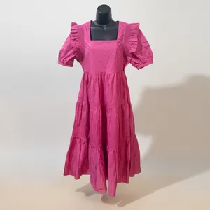 English Factory Square Neck Ruffle Smock Midi Dress Pink Sz XS NWT thumbnail 3