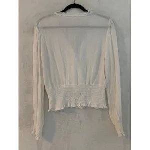 Selfie White Crochet Lace‎ Trim Smocked Waist Blouse XL Long Sleeve Boho Top thumbnail 13
