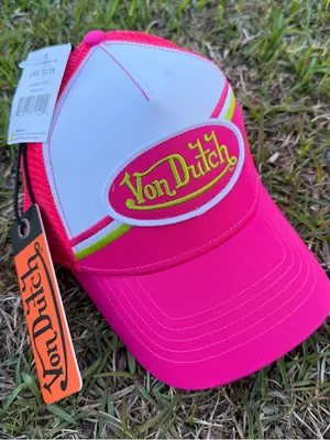 Von Dutch Pink Trucker Hat Neon Logo Cap Y2K Adjustable NWT Cute thumbnail 1