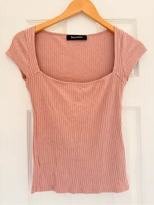 Reformation Bardot Knit Top‎ Blush Pink Short Sleeve Shirt Blouse size XS thumbnail 1