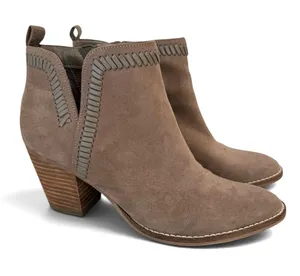 Dolce Vita Taupe Suede Ankle Booties Whipstitch Trim Block Heel Size 8 thumbnail 1
